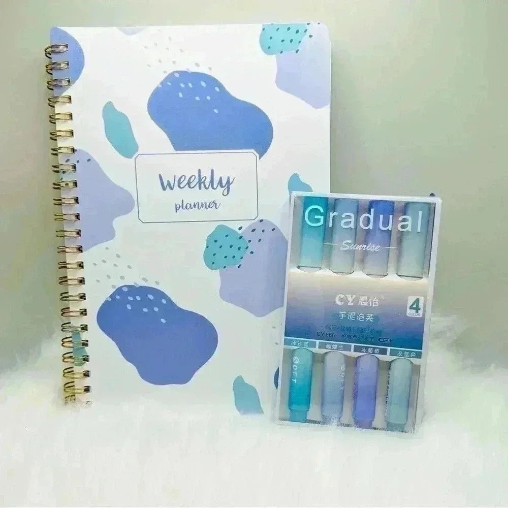 Weekly Planner and Purple Series Highlighter Pen Set Bundle
